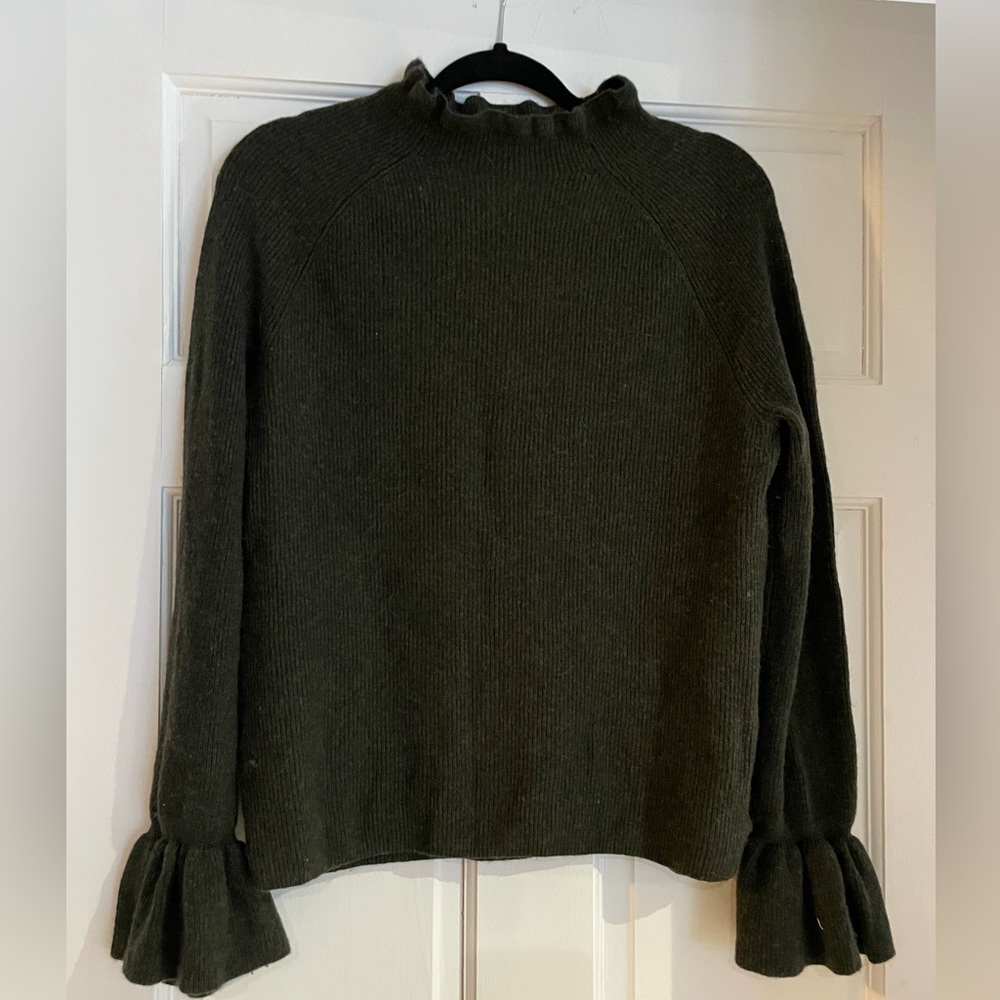 Banana Republic Olive Green Sweater with Ruffled Sleeves and Collar